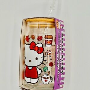 Sanrio Hello Kitty Fall Glass Cup With Straw 16oz NWT